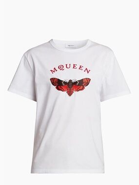 McQueen Moth Logo Cotton T-Shirt White Men’s Medium